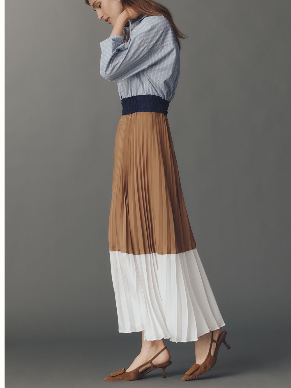 Anthropologie Somerset Shirt Dress Colorblock Pleated Twofer Maxi New Medium
